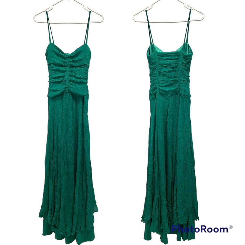 Vintage Emerald Green Silk Slip Maxi Dress
